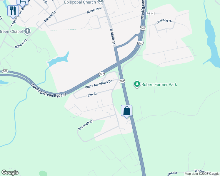 map of restaurants, bars, coffee shops, grocery stores, and more near 17199 Elm Street in Bowling Green