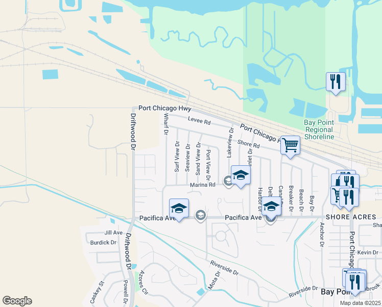 map of restaurants, bars, coffee shops, grocery stores, and more near 26 Seaview Drive in Bay Point