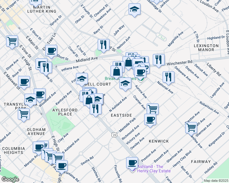 map of restaurants, bars, coffee shops, grocery stores, and more near 176 Walton Avenue in Lexington