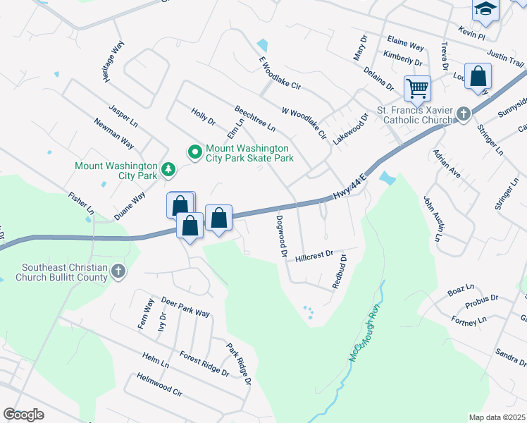 map of restaurants, bars, coffee shops, grocery stores, and more near 6925 Highway 44 in Mount Washington