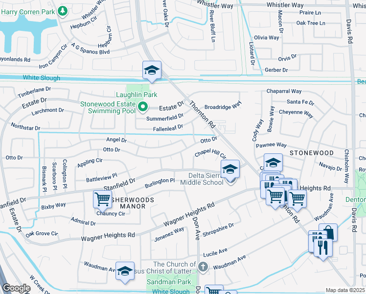 map of restaurants, bars, coffee shops, grocery stores, and more near 2429 Otto Drive in Stockton