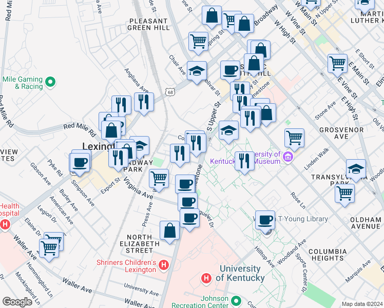 map of restaurants, bars, coffee shops, grocery stores, and more near 138 Montmullin Street in Lexington