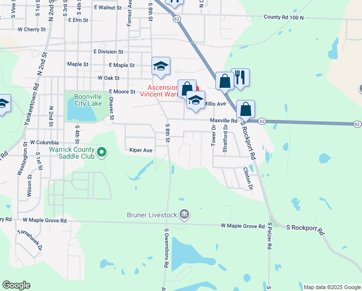 map of restaurants, bars, coffee shops, grocery stores, and more near 919 Parkview Drive in Boonville