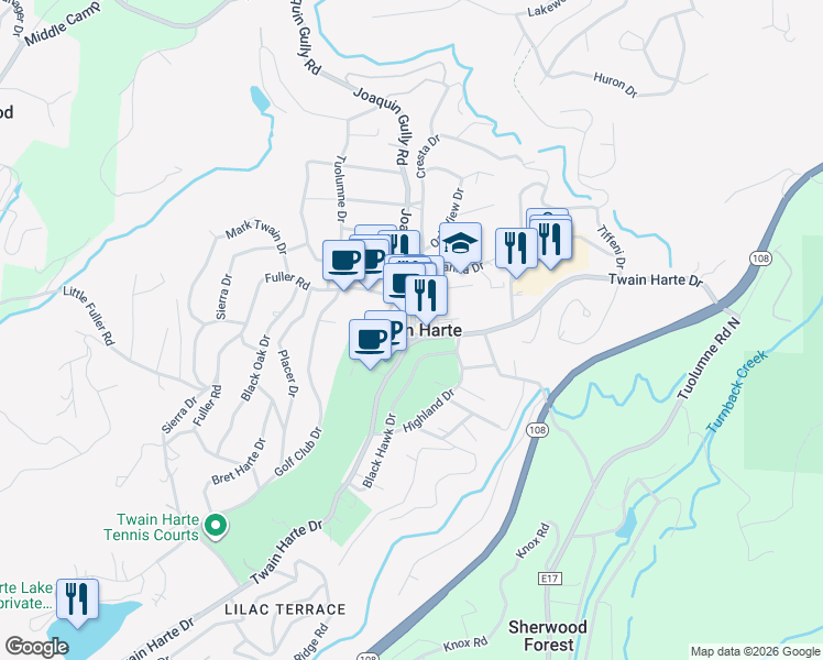 map of restaurants, bars, coffee shops, grocery stores, and more near in Twain Harte