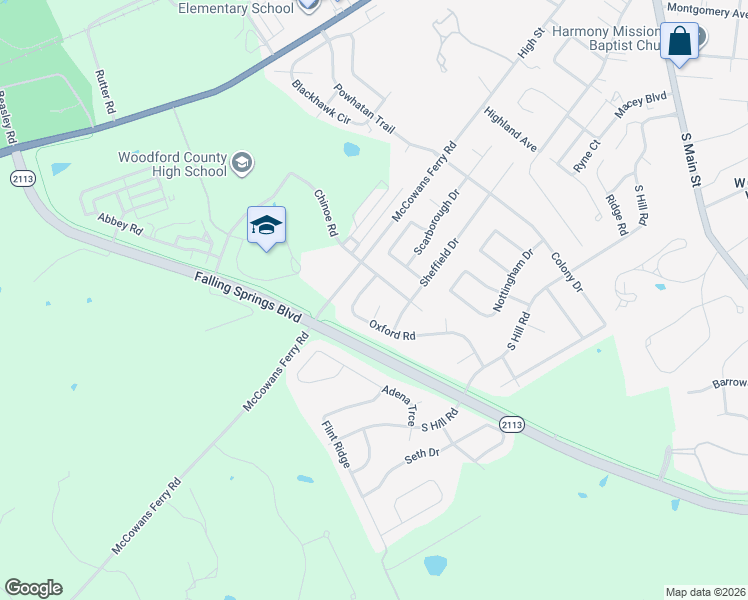 map of restaurants, bars, coffee shops, grocery stores, and more near 204 Dundee Court in Versailles