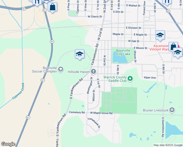 map of restaurants, bars, coffee shops, grocery stores, and more near 398 W Columbia in Boonville