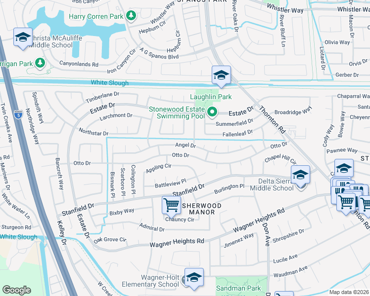 map of restaurants, bars, coffee shops, grocery stores, and more near 2809 Otto Drive in Stockton