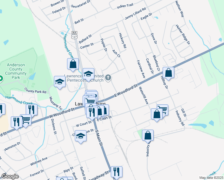 map of restaurants, bars, coffee shops, grocery stores, and more near 103 1 Dogwood Drive in Lawrenceburg