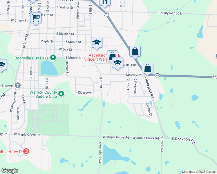 map of restaurants, bars, coffee shops, grocery stores, and more near 919 Parkview Drive in Boonville