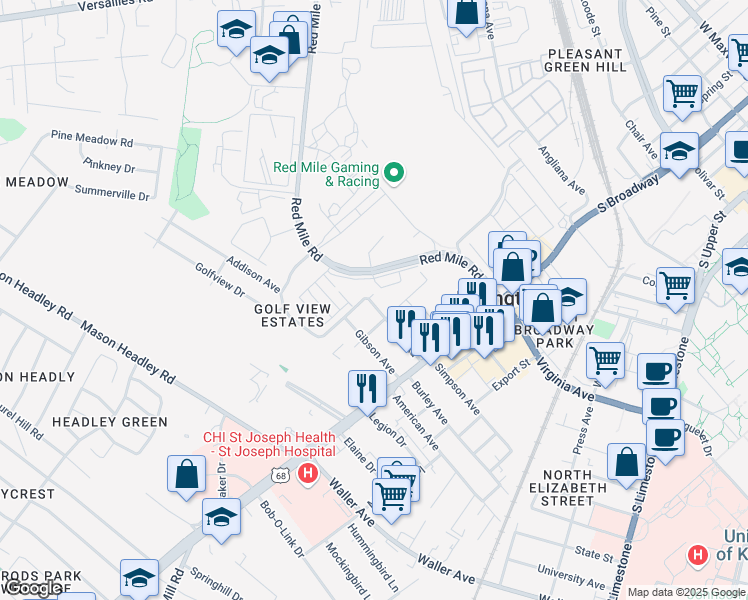 map of restaurants, bars, coffee shops, grocery stores, and more near 513 Pyke Road in Lexington