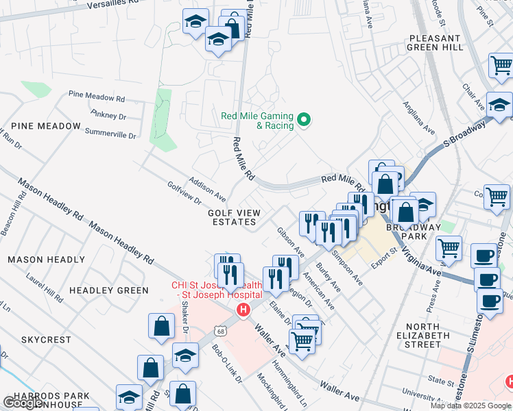 map of restaurants, bars, coffee shops, grocery stores, and more near in Lexington