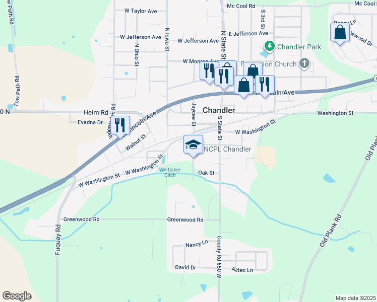 map of restaurants, bars, coffee shops, grocery stores, and more near 401 Jaycee Street in Chandler