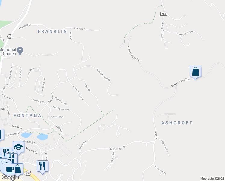 map of restaurants, bars, coffee shops, grocery stores, and more near 2345 Hyland Ridge Drive in Charlottesville