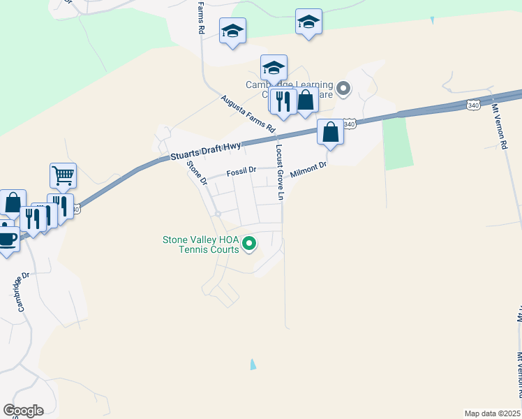 map of restaurants, bars, coffee shops, grocery stores, and more near 30 Mahogany Drive in Stuarts Draft
