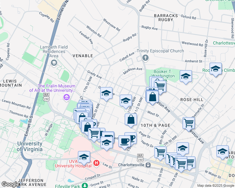 map of restaurants, bars, coffee shops, grocery stores, and more near 450 14th Street Northwest in Charlottesville