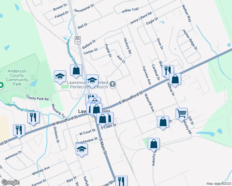 map of restaurants, bars, coffee shops, grocery stores, and more near 109 1 Dogwood Drive in Lawrenceburg