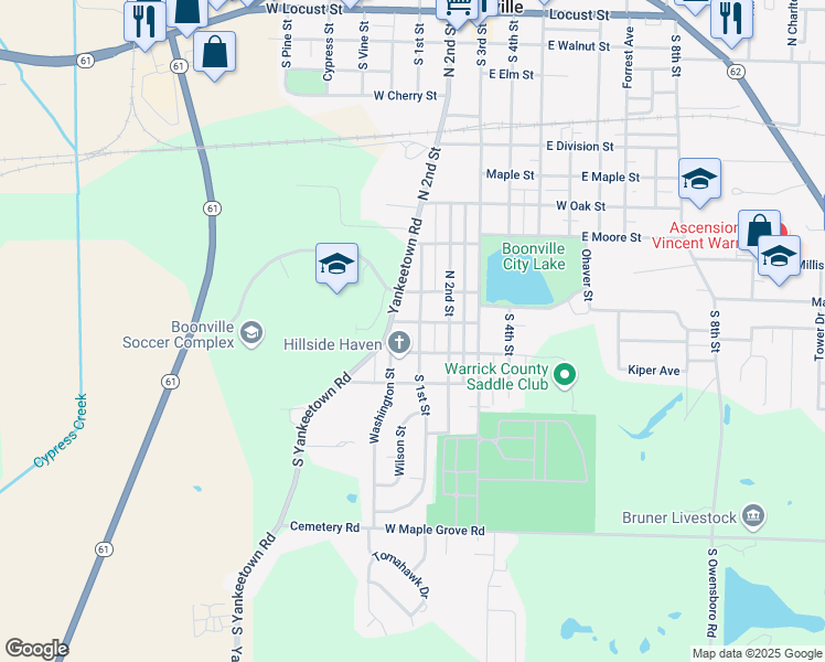 map of restaurants, bars, coffee shops, grocery stores, and more near 508 Yankeetown Road in Boonville
