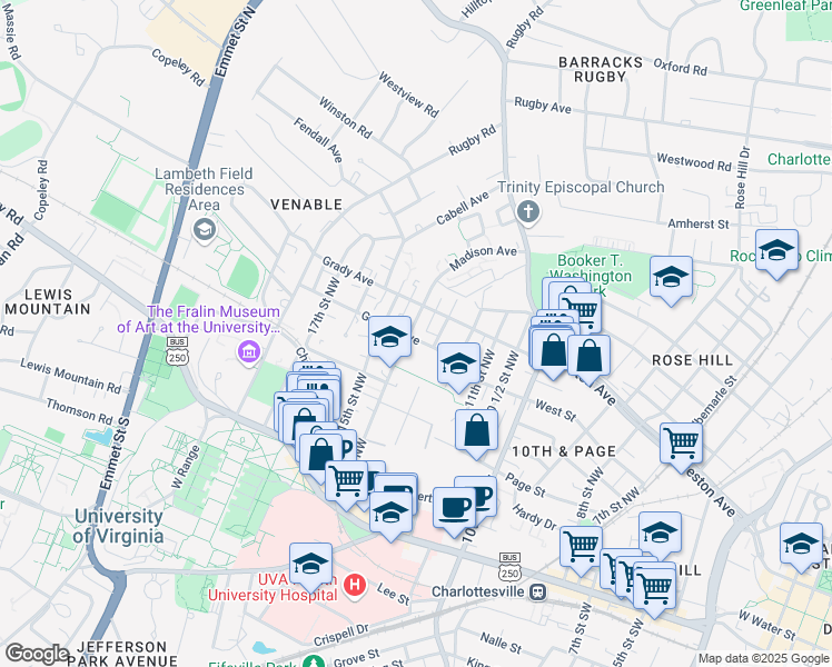 map of restaurants, bars, coffee shops, grocery stores, and more near in Charlottesville