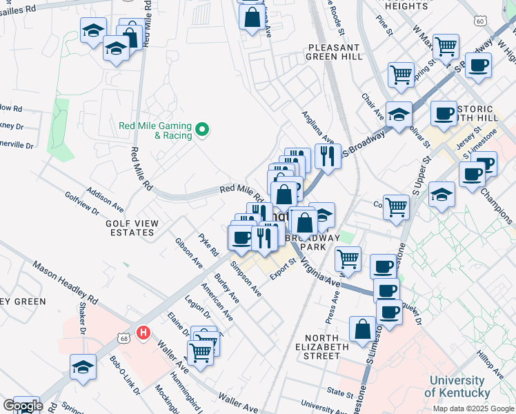 map of restaurants, bars, coffee shops, grocery stores, and more near 417 Uhlan Court in Lexington