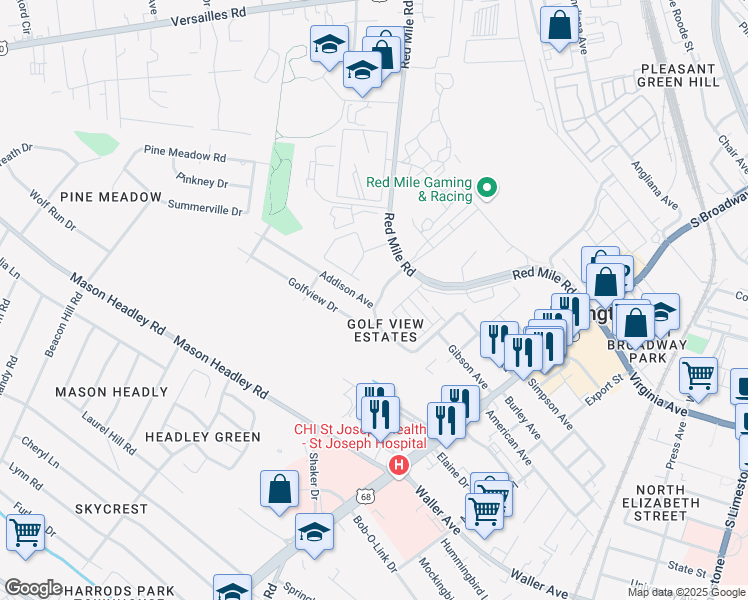 map of restaurants, bars, coffee shops, grocery stores, and more near 1151 Unity Drive in Lexington