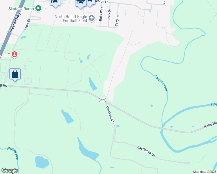 map of restaurants, bars, coffee shops, grocery stores, and more near 253 Hillcreek Road in Shepherdsville