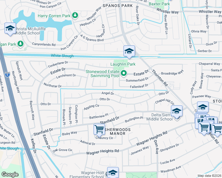 map of restaurants, bars, coffee shops, grocery stores, and more near 9740 Treetop Drive in Stockton