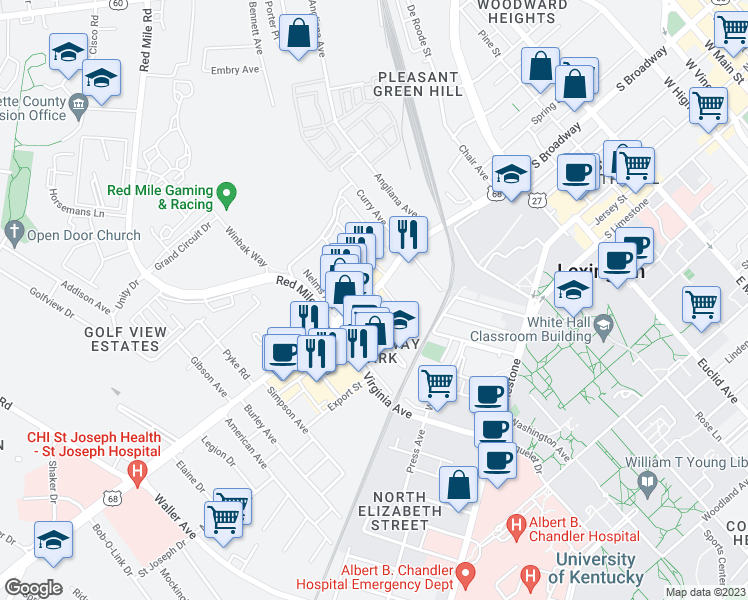map of restaurants, bars, coffee shops, grocery stores, and more near 854 South Broadway in Lexington