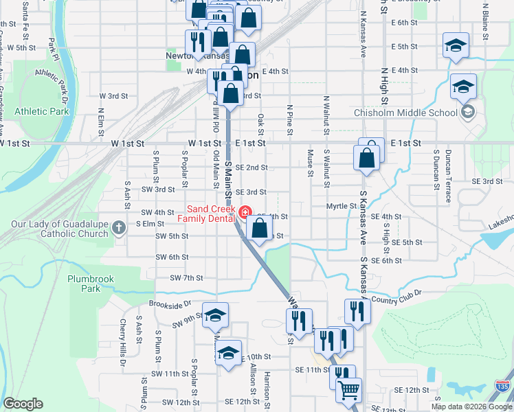map of restaurants, bars, coffee shops, grocery stores, and more near 304 Allison Street in Newton
