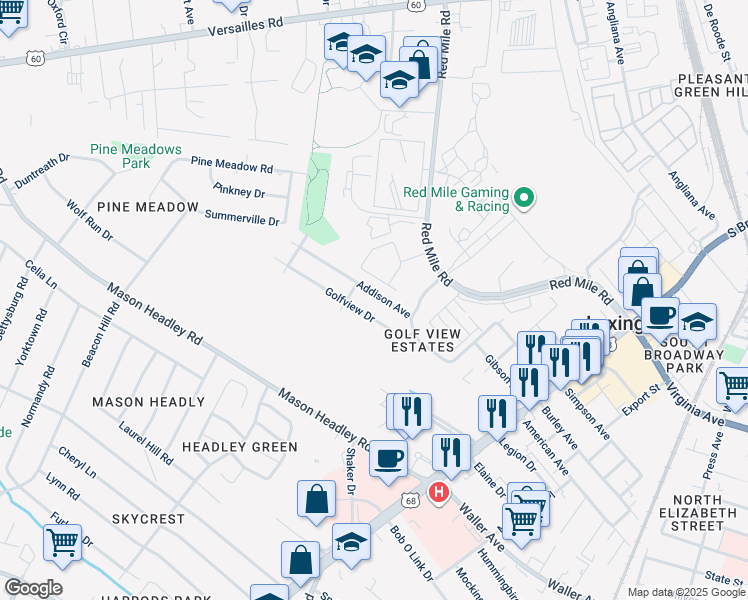 map of restaurants, bars, coffee shops, grocery stores, and more near 624 Addison Avenue in Lexington