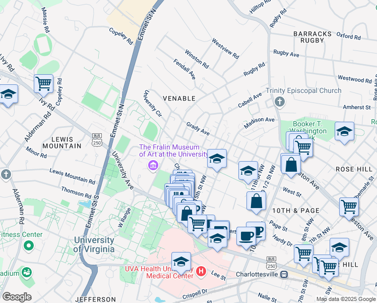 map of restaurants, bars, coffee shops, grocery stores, and more near 426 17th Street Northwest in Charlottesville