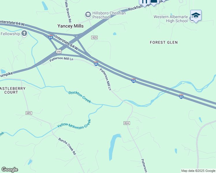 map of restaurants, bars, coffee shops, grocery stores, and more near 166 Patterson Mill Lane in Crozet