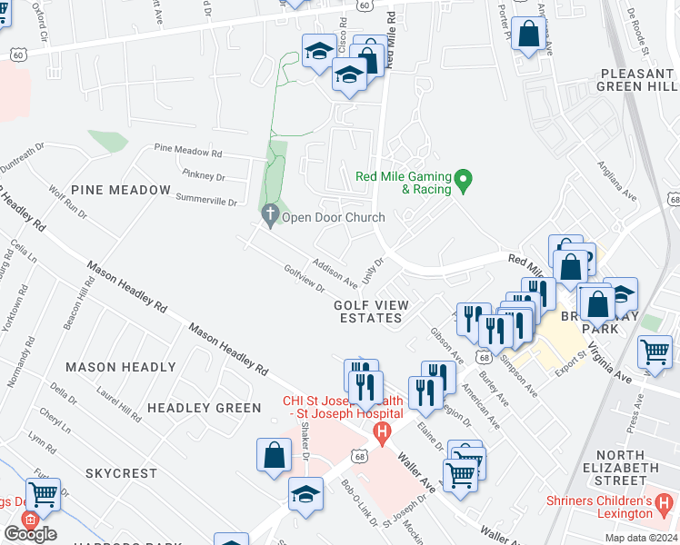 map of restaurants, bars, coffee shops, grocery stores, and more near 613 Addison Avenue in Lexington