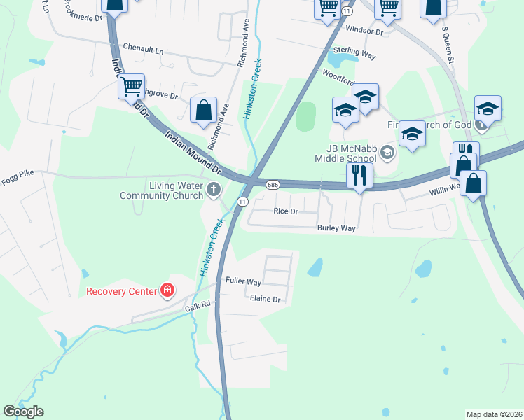 map of restaurants, bars, coffee shops, grocery stores, and more near 649 Rice Drive in Mount Sterling