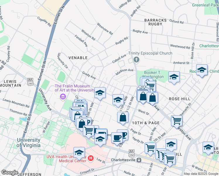map of restaurants, bars, coffee shops, grocery stores, and more near 508 14th Street Northwest in Charlottesville