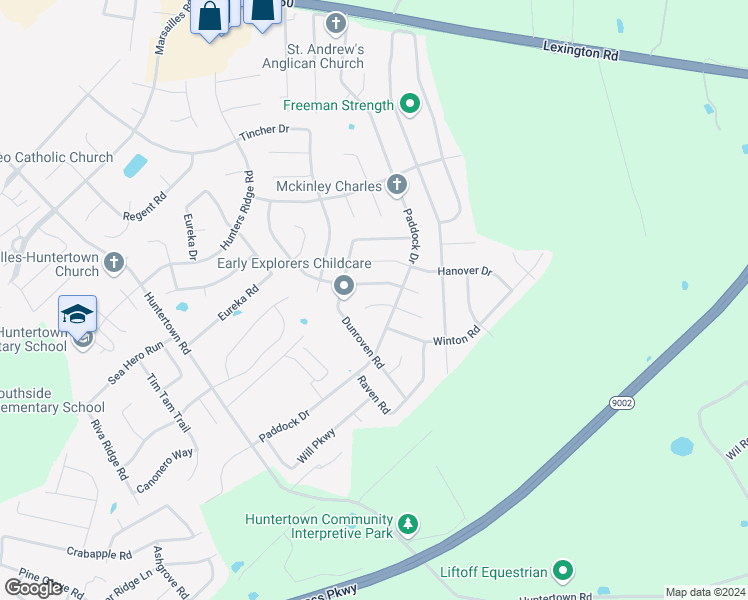 map of restaurants, bars, coffee shops, grocery stores, and more near 346 West Domino Court in Versailles