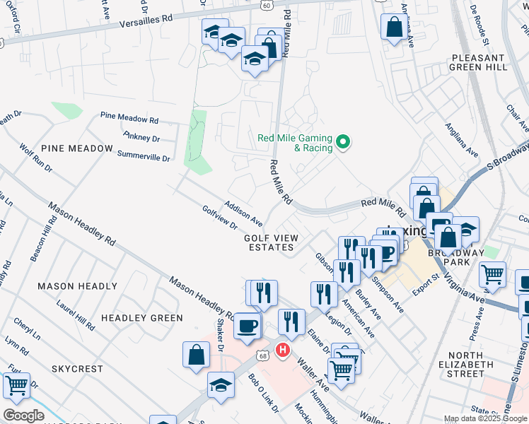 map of restaurants, bars, coffee shops, grocery stores, and more near 1151 Unity Drive in Lexington