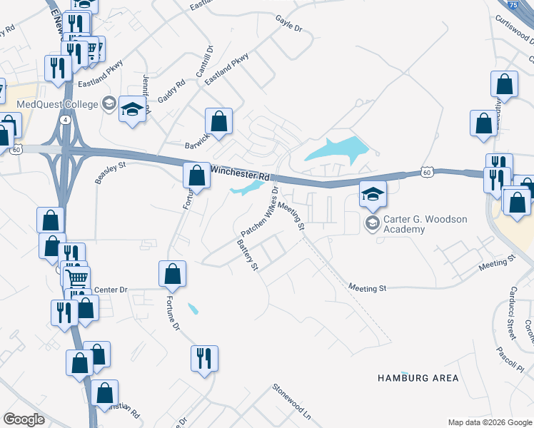 map of restaurants, bars, coffee shops, grocery stores, and more near 2331 Patchen Wilkes Drive in Lexington
