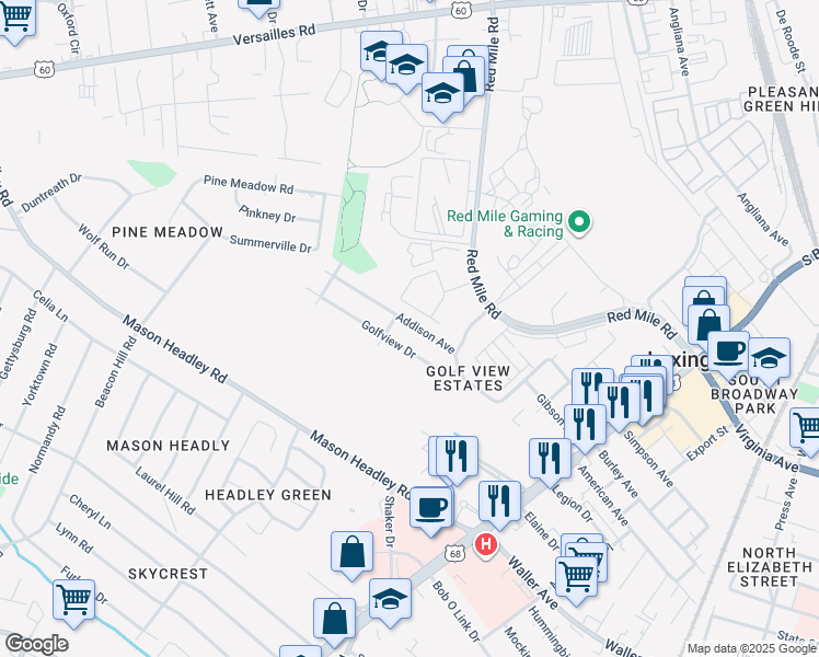 map of restaurants, bars, coffee shops, grocery stores, and more near 624 Addison Avenue in Lexington