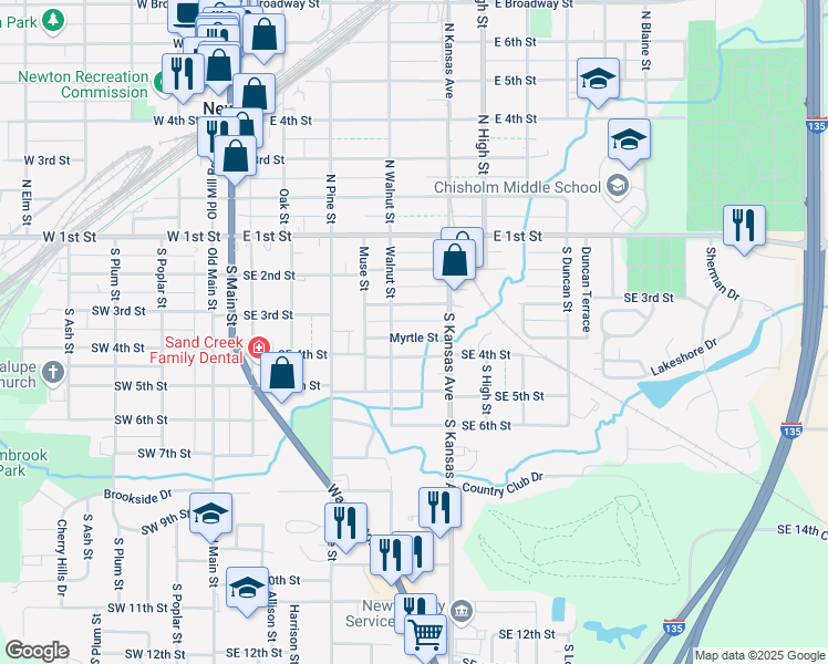 map of restaurants, bars, coffee shops, grocery stores, and more near 612 Myrtle Street in Newton