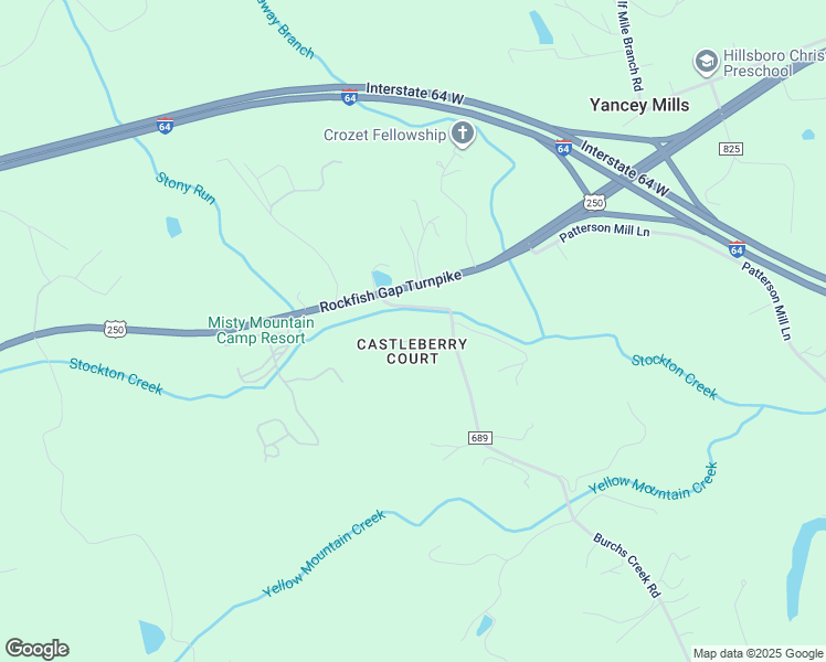 map of restaurants, bars, coffee shops, grocery stores, and more near 6850 Castleberry Court in Crozet