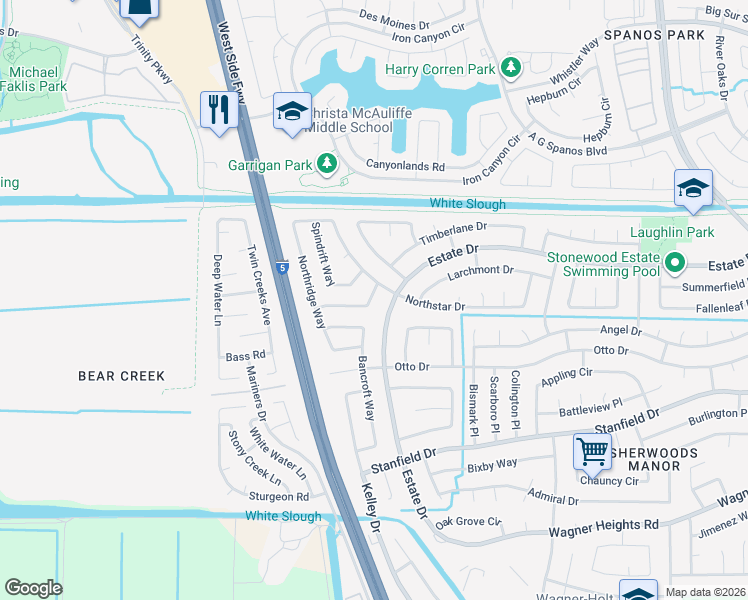 map of restaurants, bars, coffee shops, grocery stores, and more near 3746 Gentle Rain Way in Stockton
