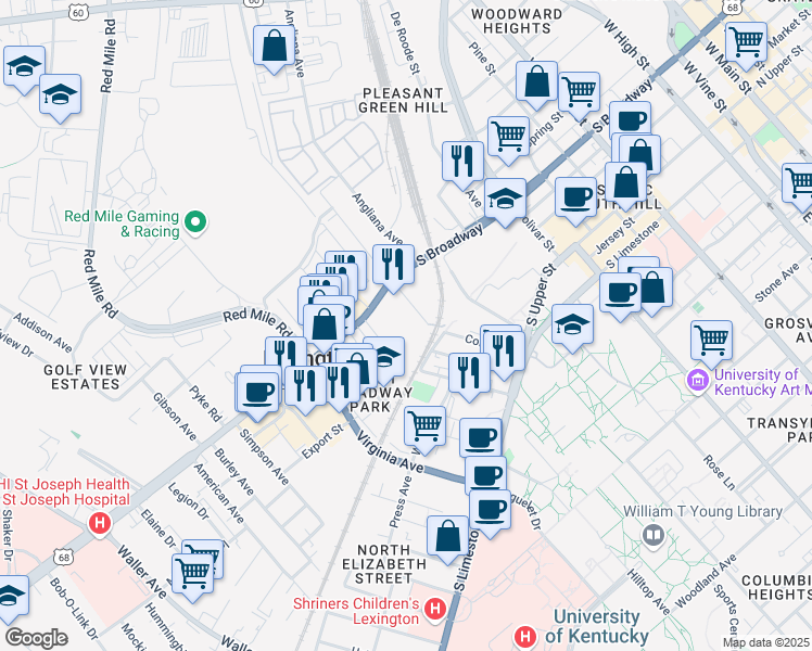 map of restaurants, bars, coffee shops, grocery stores, and more near 358 Foreman Avenue in Lexington