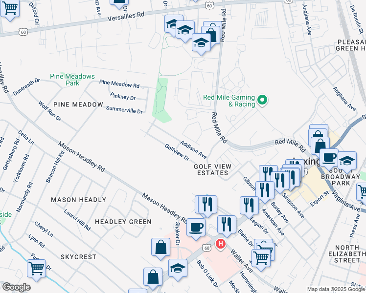 map of restaurants, bars, coffee shops, grocery stores, and more near 624 Addison Avenue in Lexington