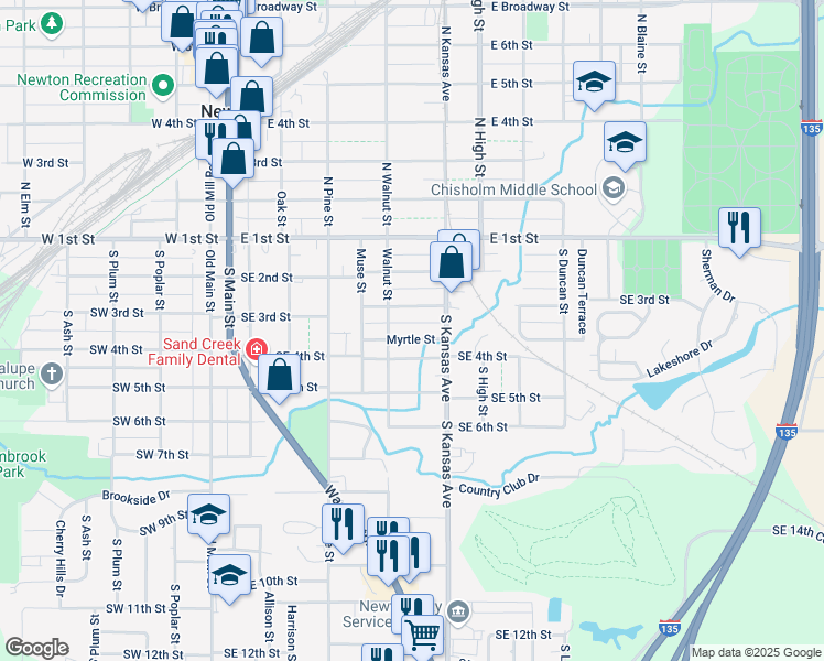 map of restaurants, bars, coffee shops, grocery stores, and more near 612 Myrtle St in Newton