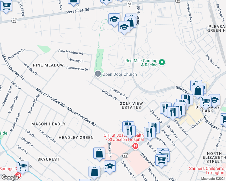 map of restaurants, bars, coffee shops, grocery stores, and more near 628 Addison Avenue in Lexington