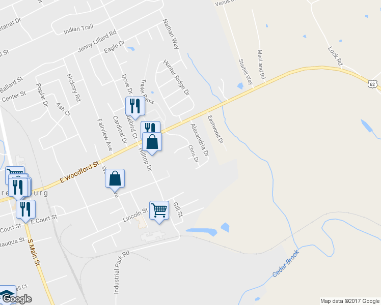 map of restaurants, bars, coffee shops, grocery stores, and more near 2017 Chris Drive in Lawrenceburg