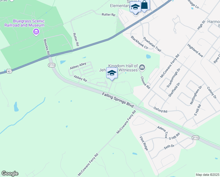 map of restaurants, bars, coffee shops, grocery stores, and more near School House Road in Versailles
