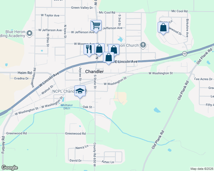 map of restaurants, bars, coffee shops, grocery stores, and more near 213 South Second Street in Chandler