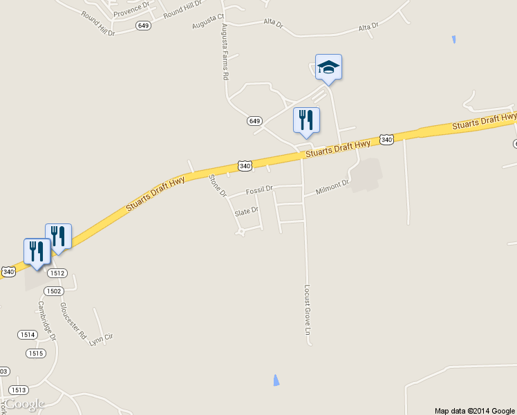 map of restaurants, bars, coffee shops, grocery stores, and more near 28 Brown Stone Drive in Stuarts Draft