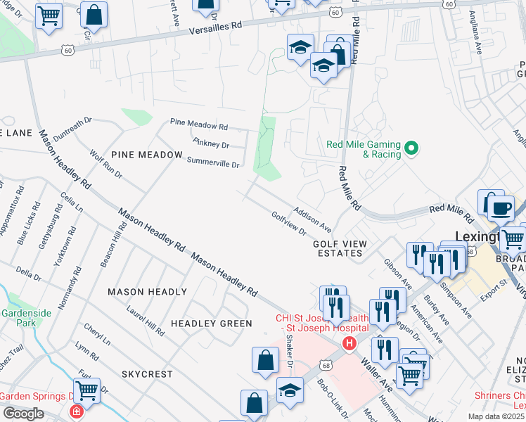 map of restaurants, bars, coffee shops, grocery stores, and more near 718 Golfview Drive in Lexington